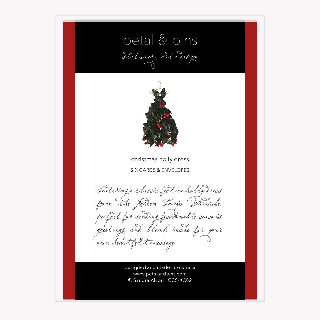 merry christmas holly - boxed set of six Christmas cards (back) by petal & pins