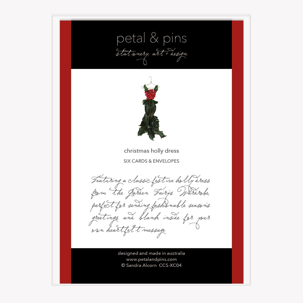 happy holidays holly - boxed set of six christmas cards (back) by petal & pins