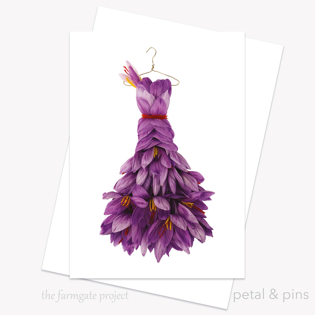sassy saffron dress greeting card by petal & pins for the farmgate project