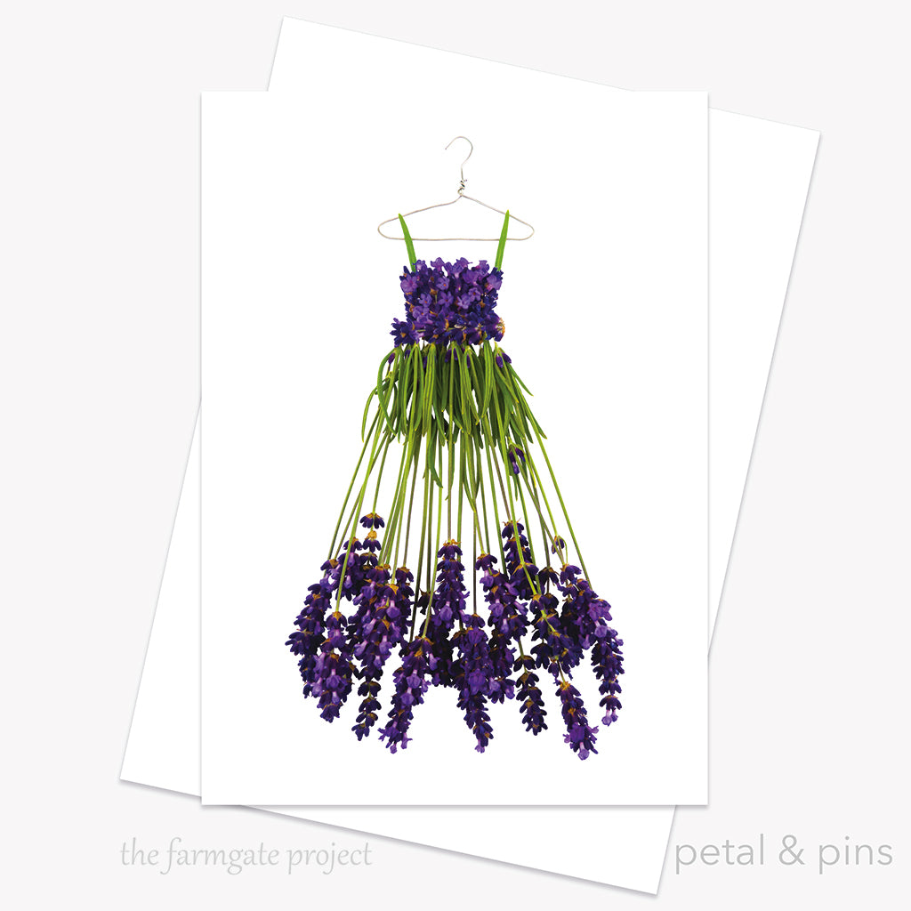 campo de flori lavender dress greeting card by petal & pins for the farmgate project