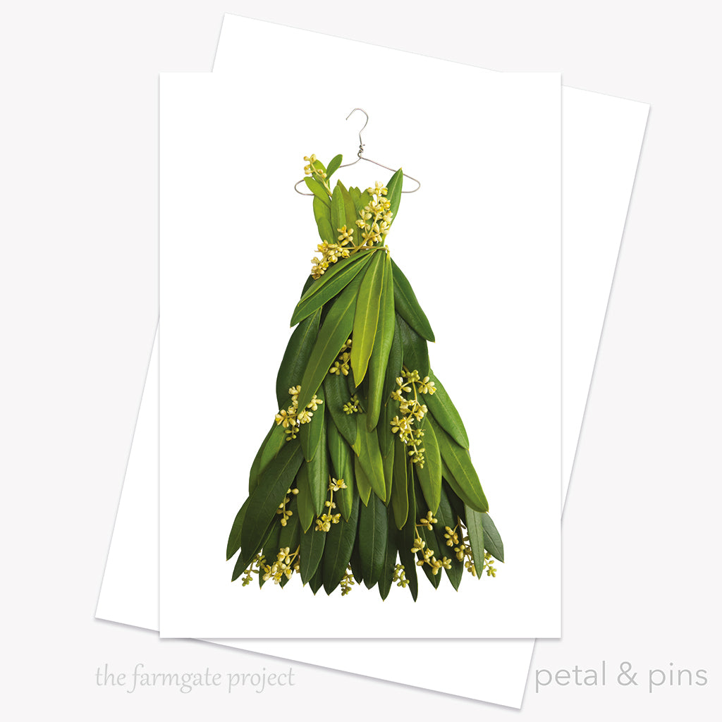olive blossom dress greeting card by petal & pins for the farmgate project