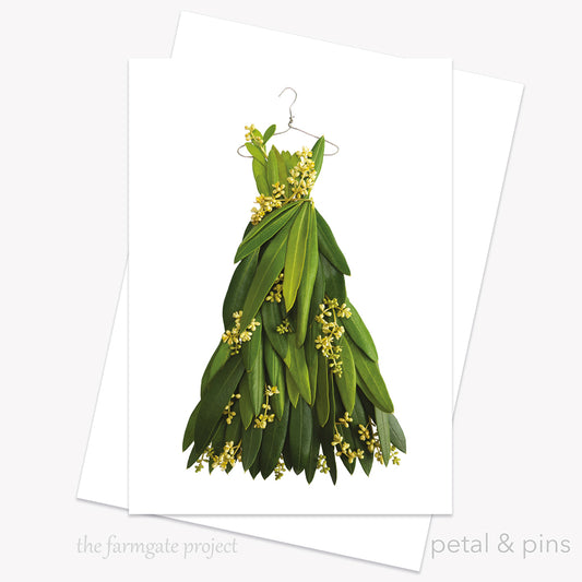 olive blossom dress greeting card by petal & pins for the farmgate project