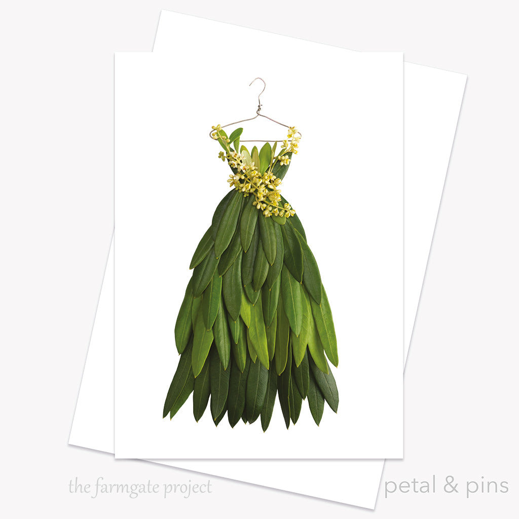 olive leaf dress greeting card by petal & pins