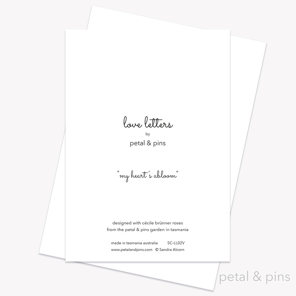 happy valentines day greeting card back from the love letters collection by petal & pins