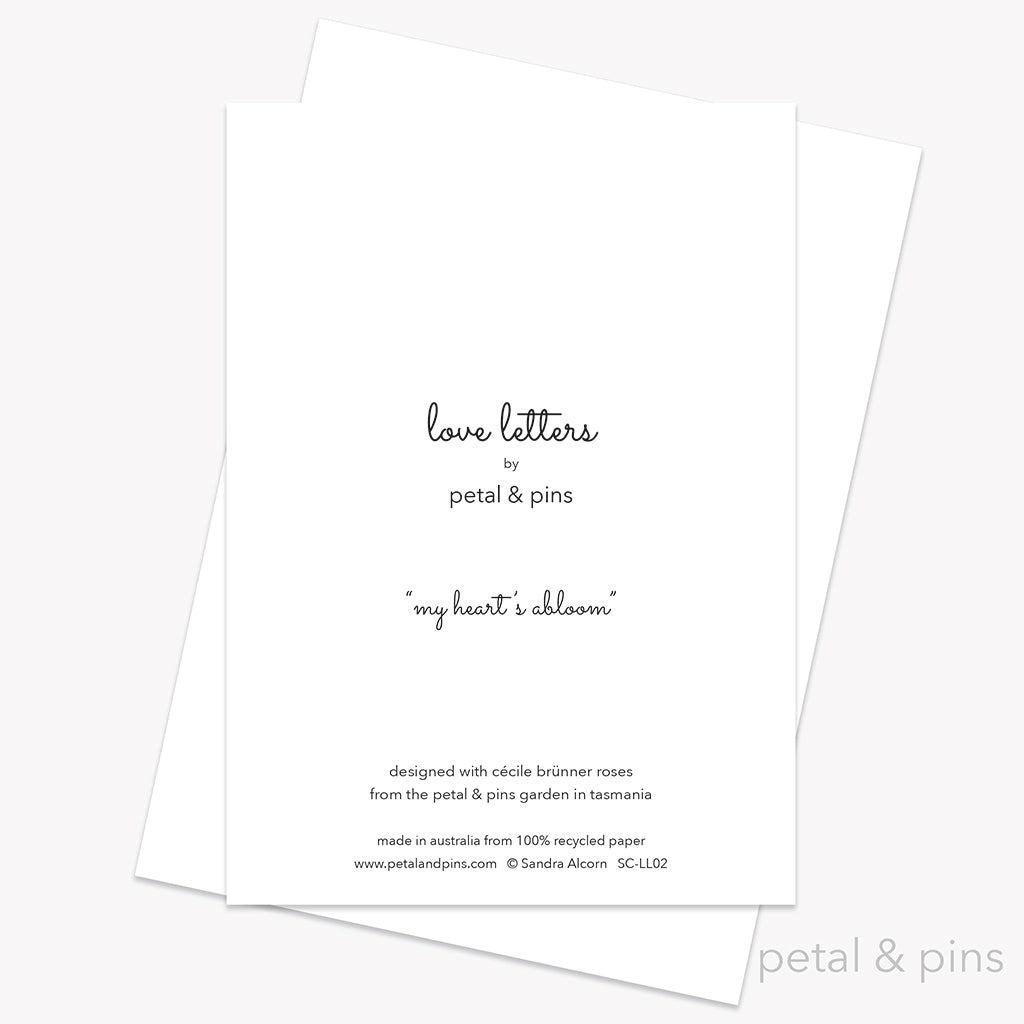 my heart's abloom card back from the love letters collection by petal & pins