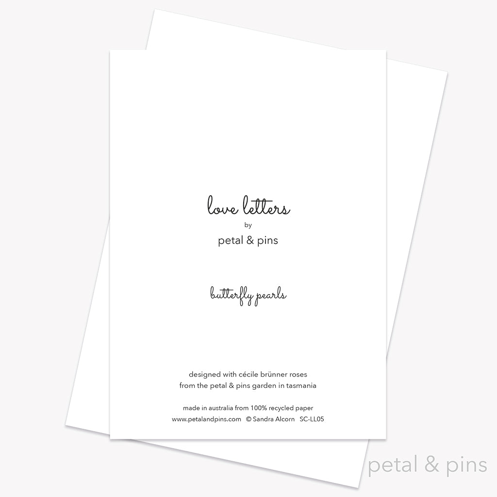butterfly kisses greeting card back from the love letters collection by petal & pins
