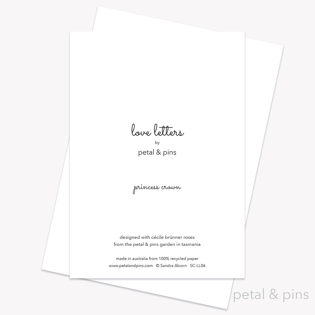 princess crown greeting card back from the love letters collection by petal & pins