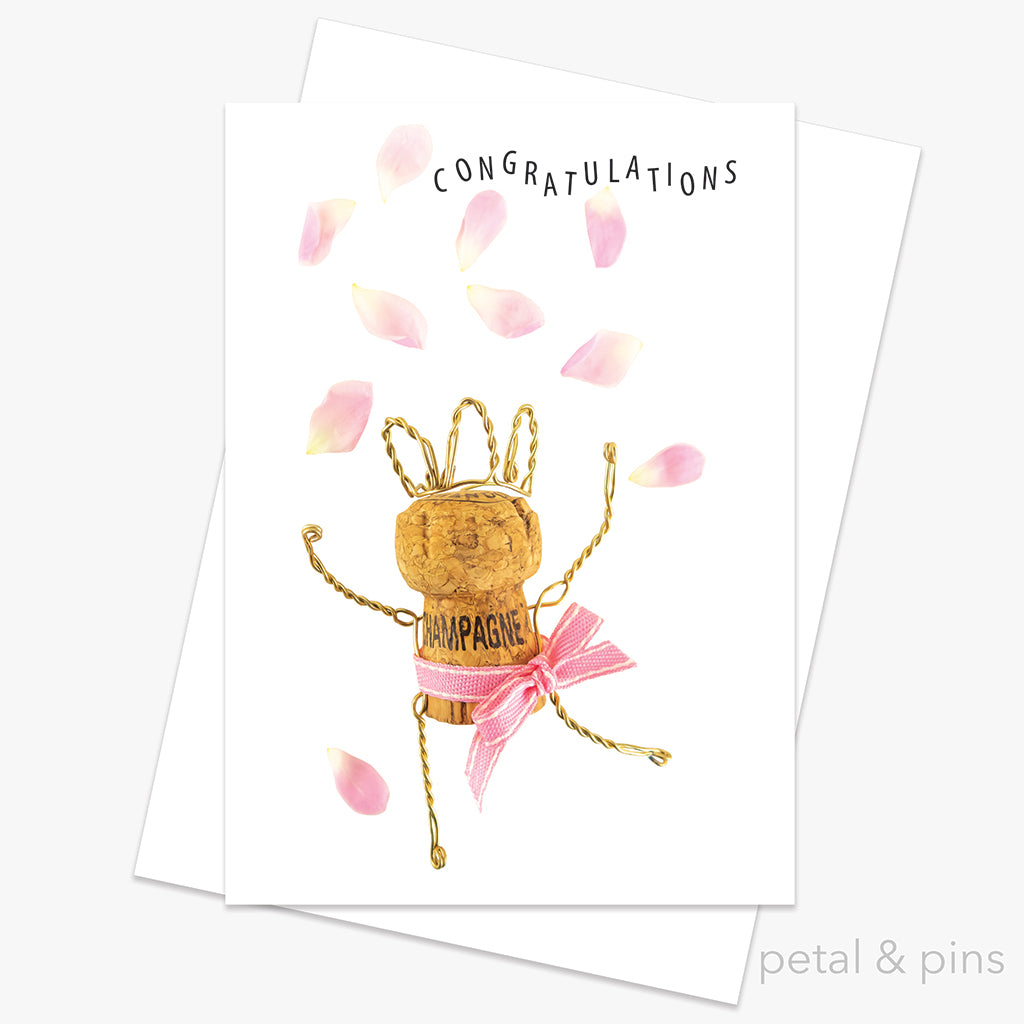 champagne girl petal confetti greeting card by petal & pins
