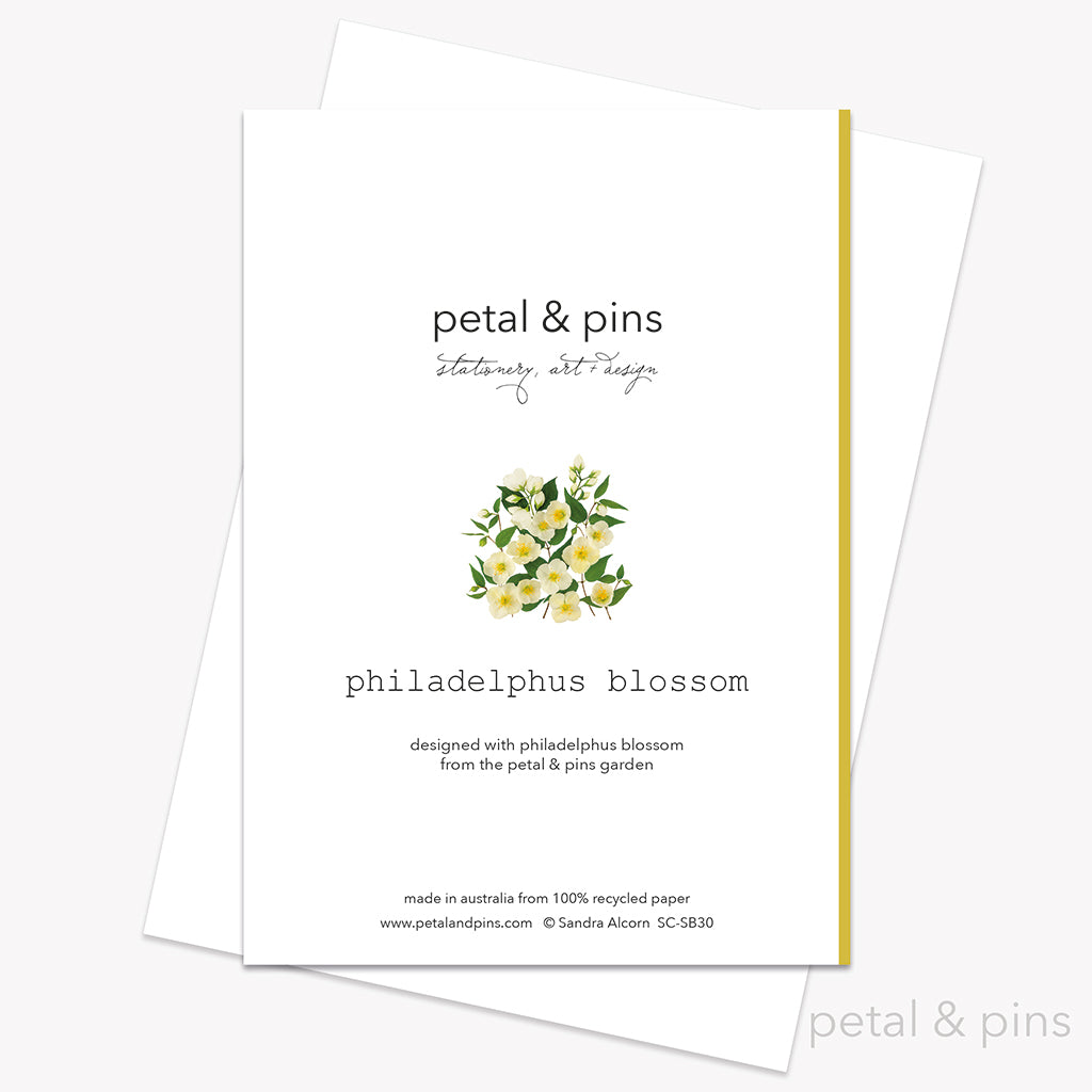 Blossom best wishes greeting card back by petal & pins