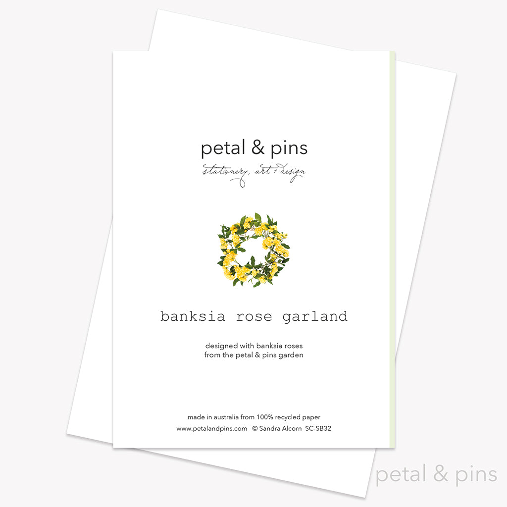 Thinking of you - rose garland - floral greeting card back by petal & pins