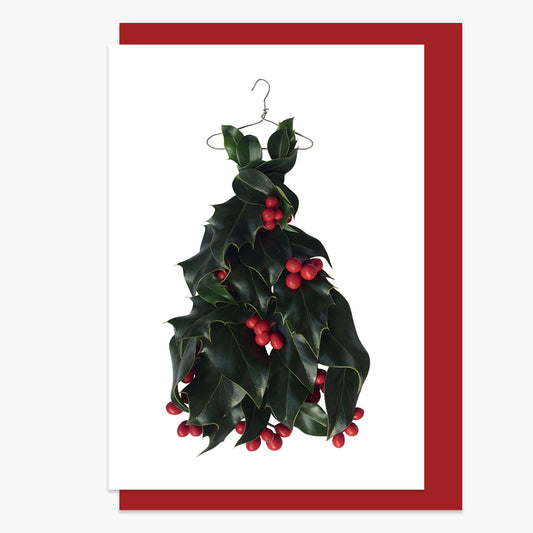 christmas holly dress style 2 card by petal & pins