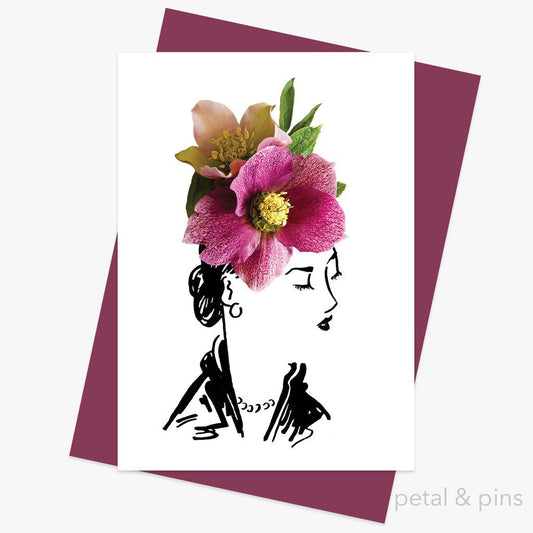 hellebore hat greeting card by petal & pins