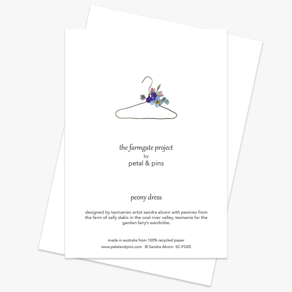 peony dress greeting card back from the farmgate project by petal & pins