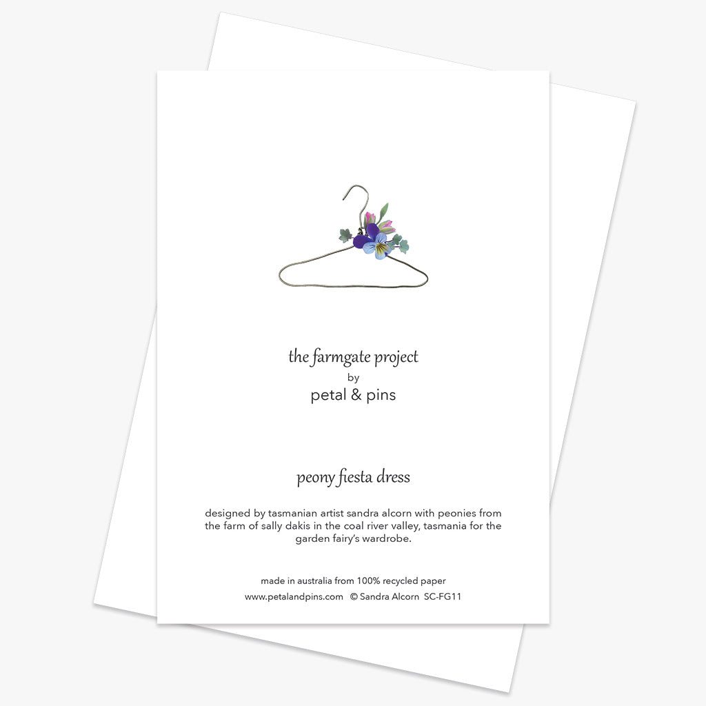 peony fiesta dress greeting card back from the farmgate project by petal & pins