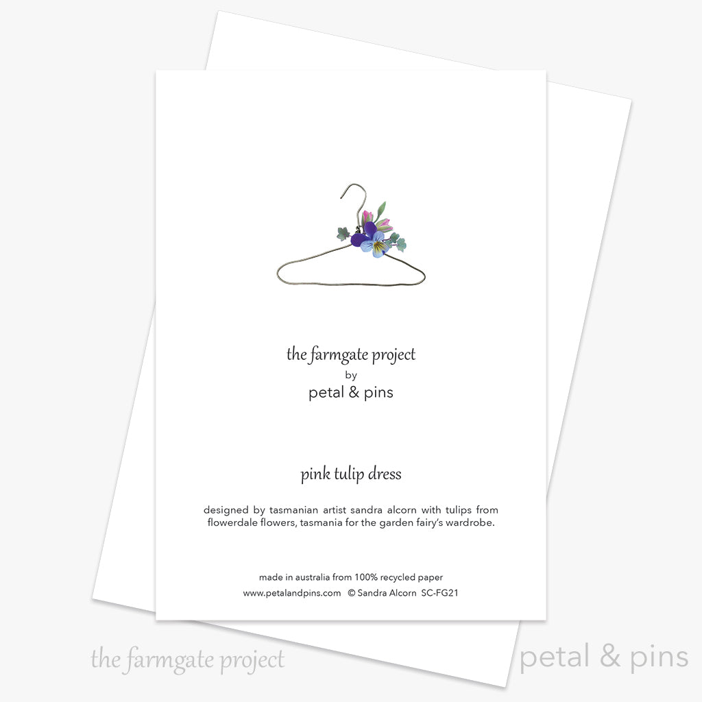 pink tulip dress - floral greeting card back by petal & pins