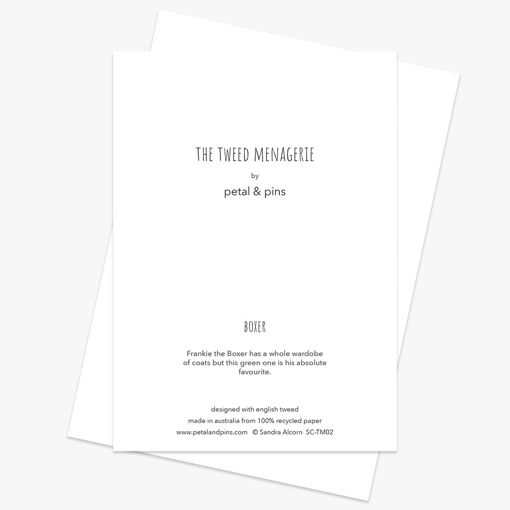 boxer greeting card back by petal & pins