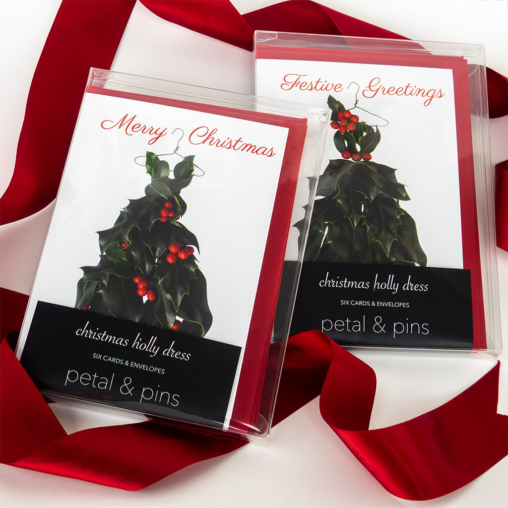 holly dress christmas card boxed sets of six