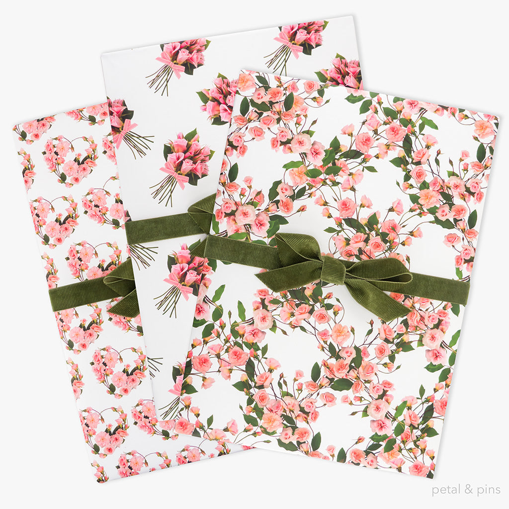 wrapping paper - three rose design wrapping papers from petal & pins