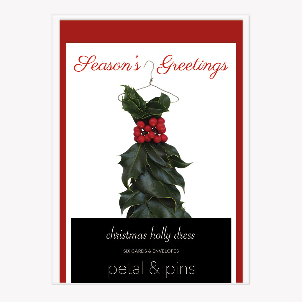 seasons greetings holly - boxed set of six christmas cards by petal & pins