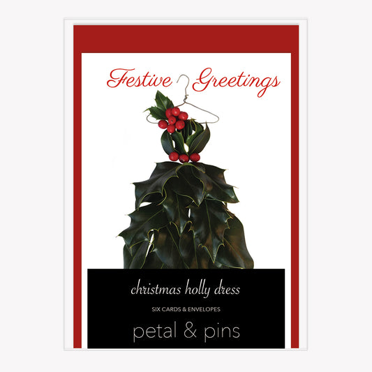 festive greetings holly - boxed set of six Christmas cards by petal & pins