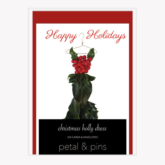 happy holidays holly - boxed set of six christmas cards by petal & pins