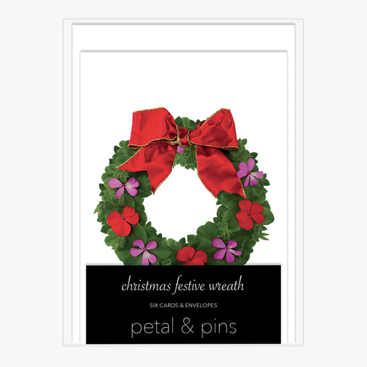 christmas festive wreath - boxed set of six christmas cards by petal & pins