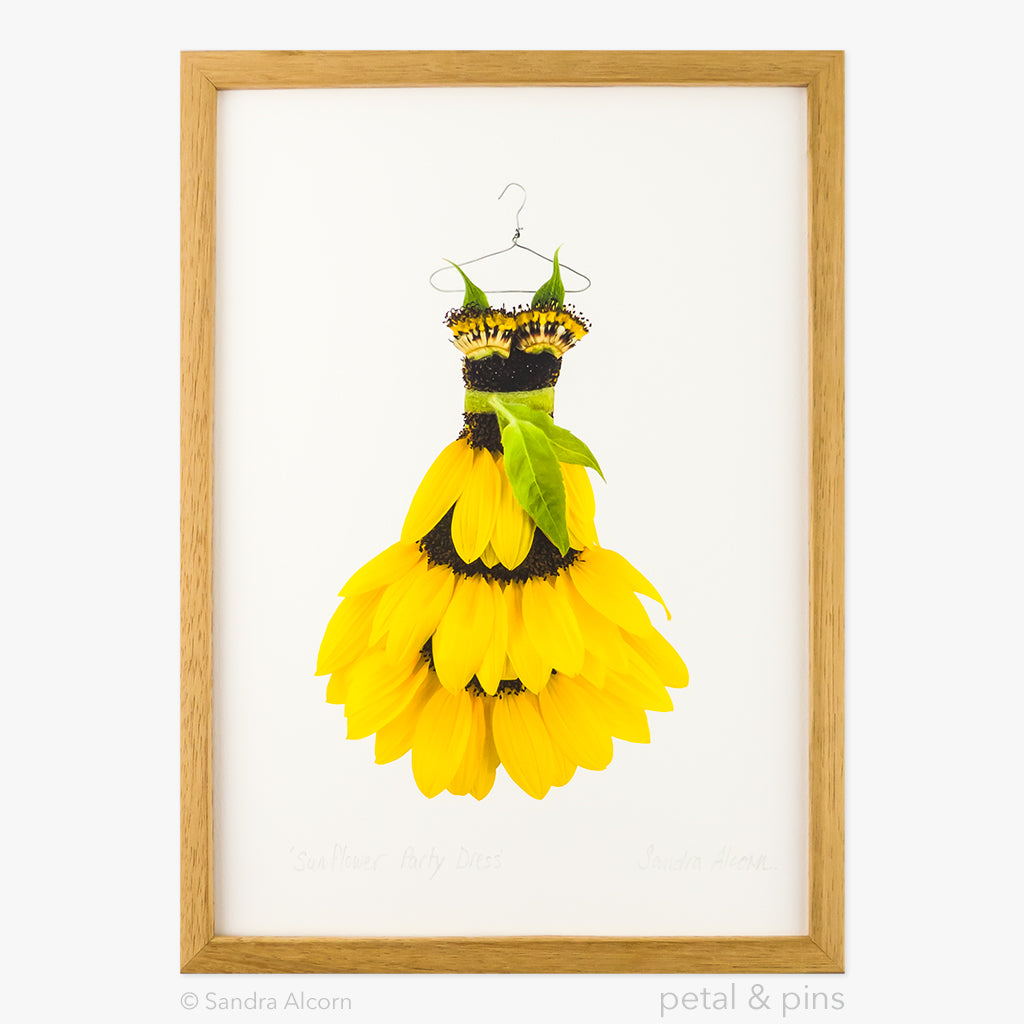 sunflower party dress art print from the farmgate collection by petal & pins
