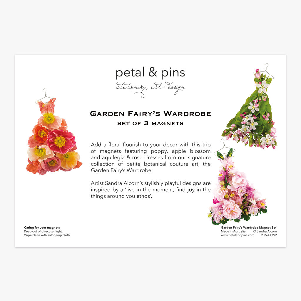 the garden fairy's wardrobe magnet set two back by petal & pins