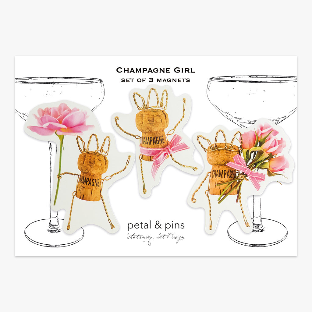 champagne girl magnet set by petal & pins