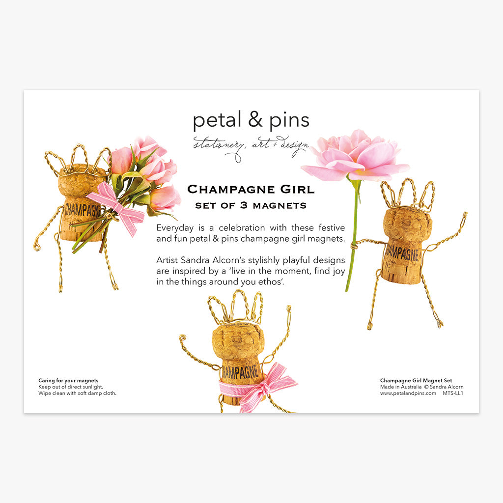 champagne girl magnet set back by petal & pins