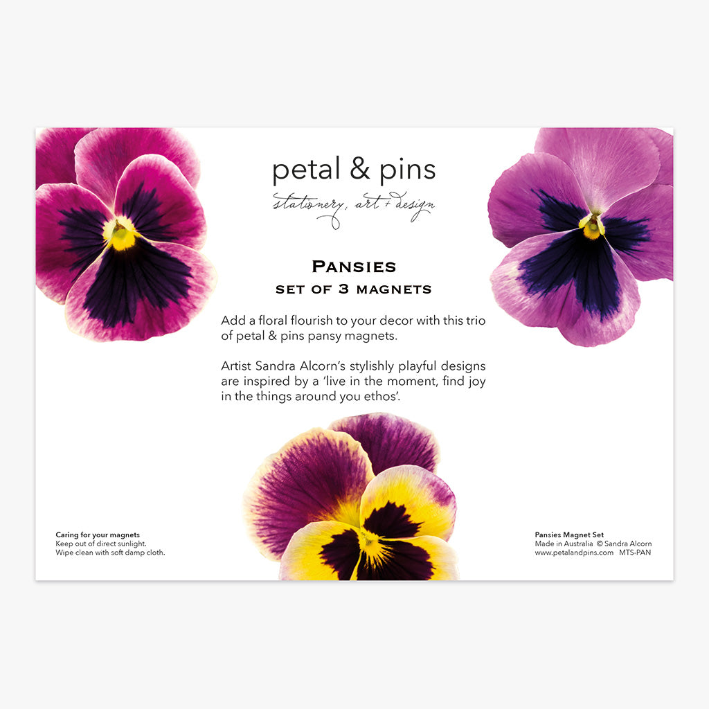 pansies magnet set back by petal & pins