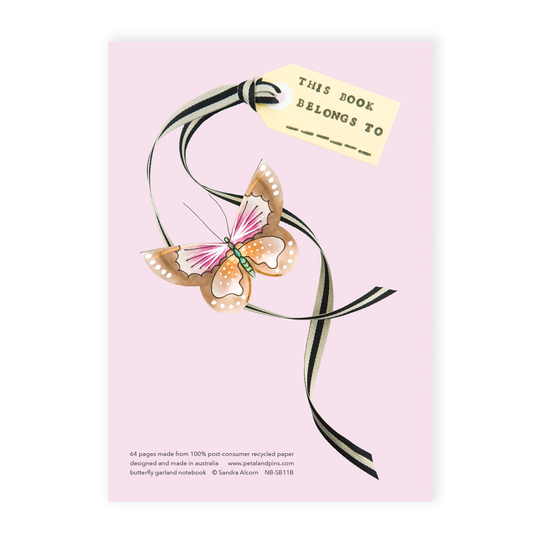 butterfly garland notebook - rosewater