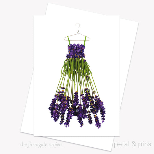 campo de flori lavender dress greeting card by petal & pins for the farmgate project