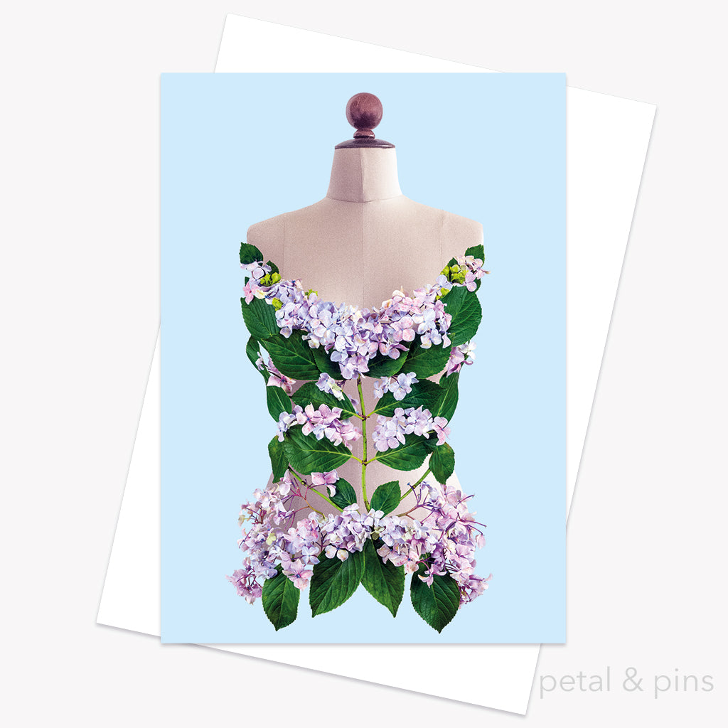hydrangea bodice greeting card from the fairytale collection by petal & pins