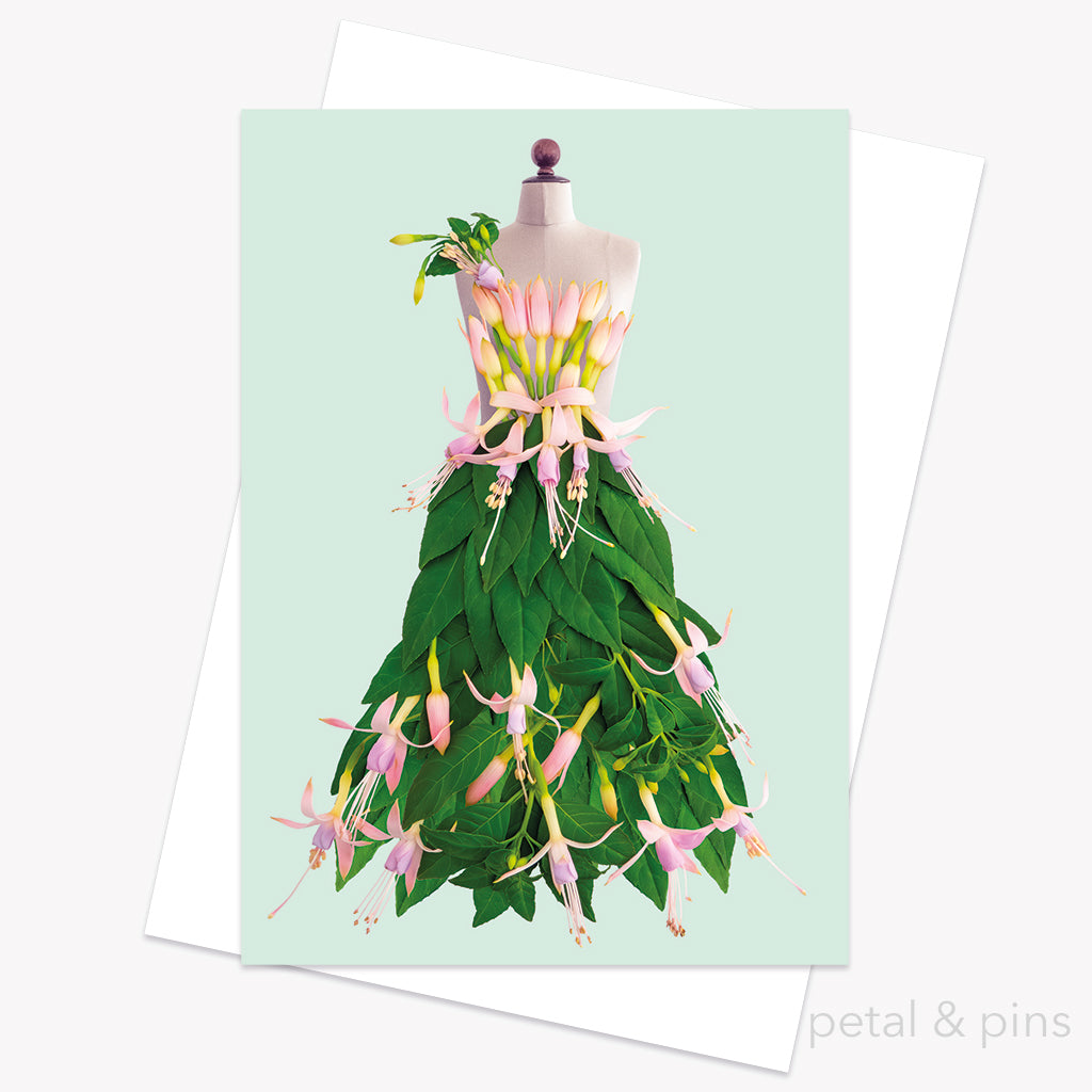 pink fuchsia dress greeting card from the fairytale collection by petal & pins