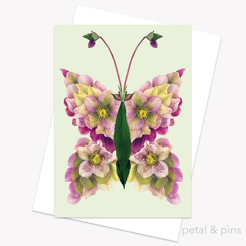 hellebore butterfly - floral greeting card – petal & pins wholesale