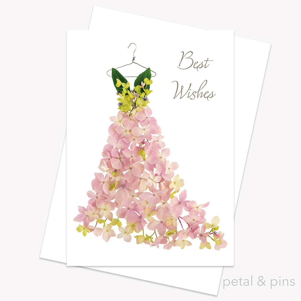 spring hydrangea dress best wishes greeting card from the fairytale collection by petal & pins