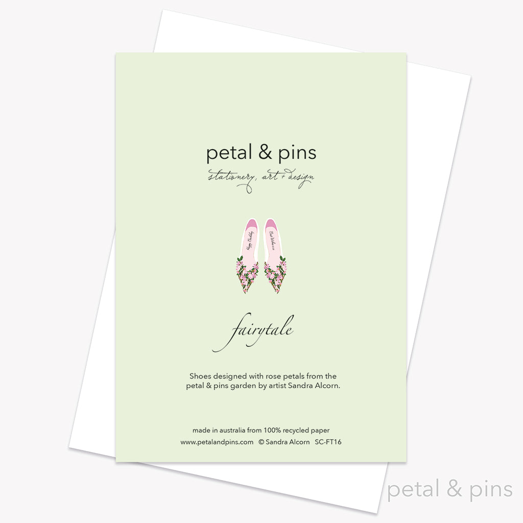 roses high heels - floral birthday card back by petal & pins