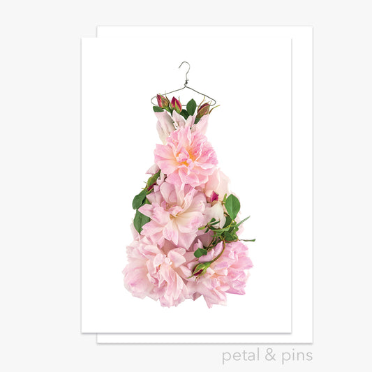 climbing rose dress greeting card from the garden fairy's wardrobe by petal & pins