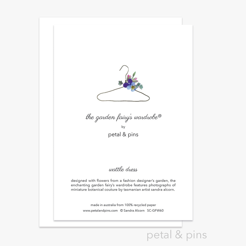 wattle dress greeting card by petal & pins (back)