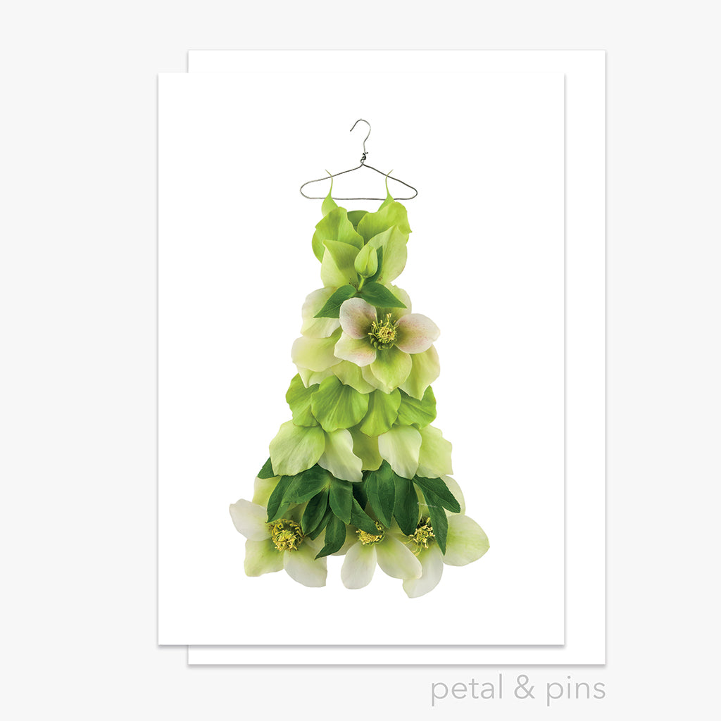 green hellebore dress greeting card by petal & pins