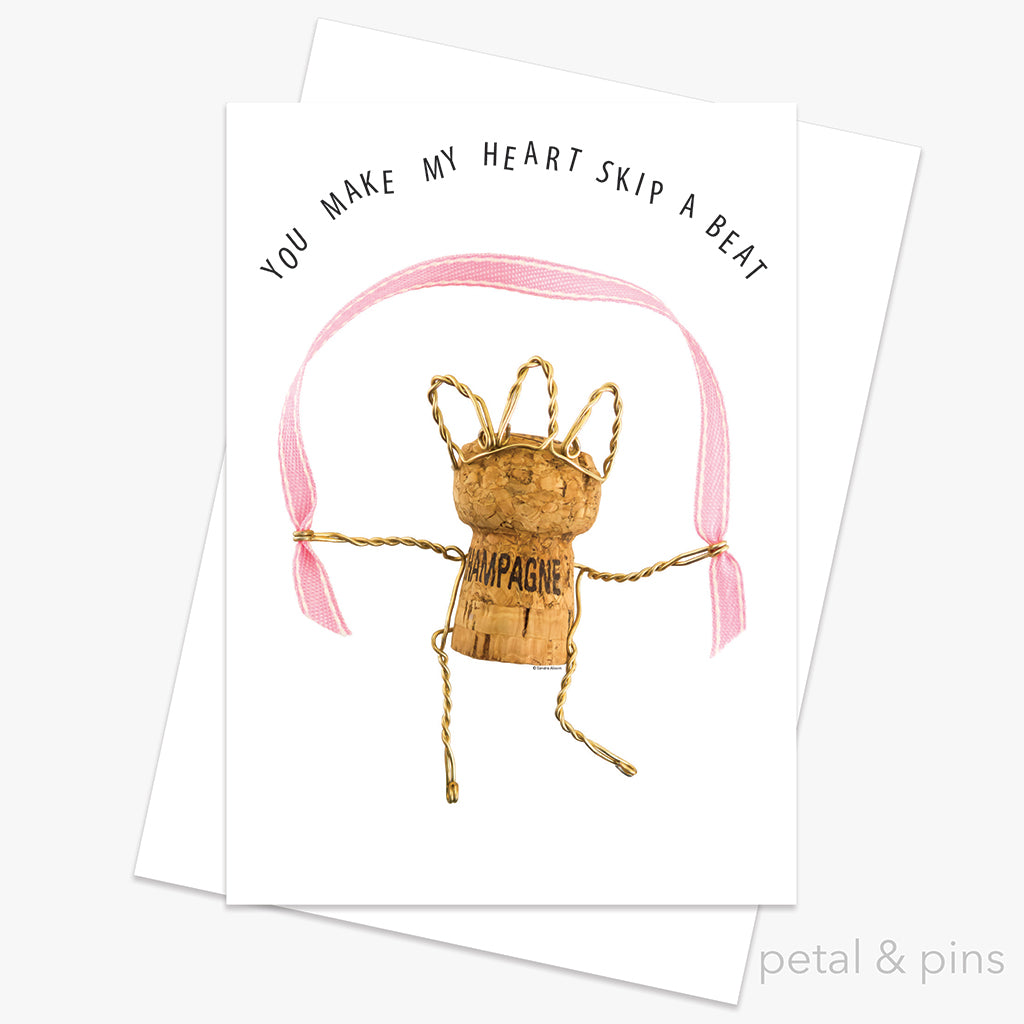 you make my heart skip a beat Valentines Day greeting card by petal & pins