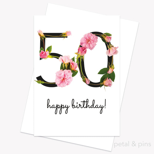 50th birthday celebration roses card by petal & pins
