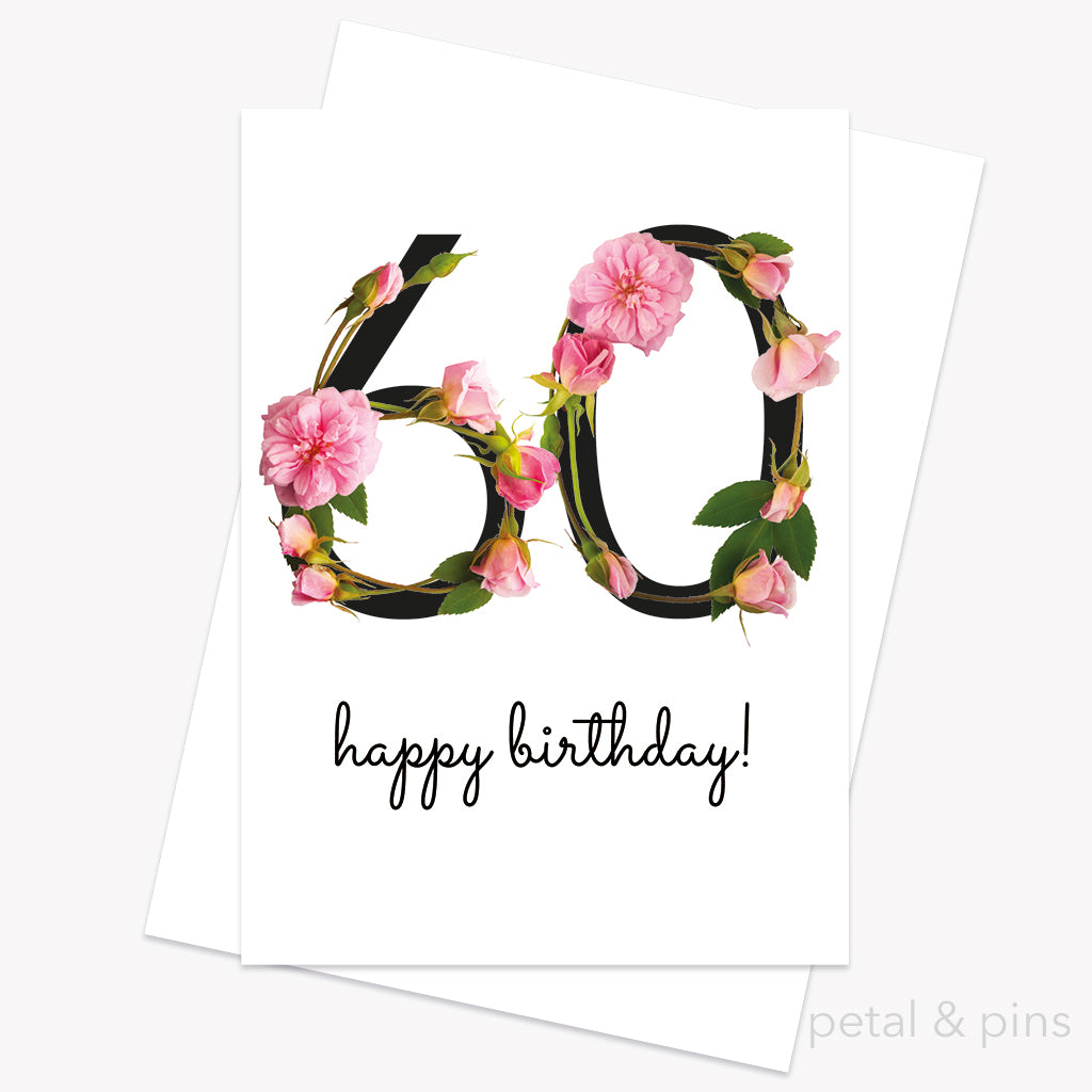 60th birthday celebration roses card by petal & pins