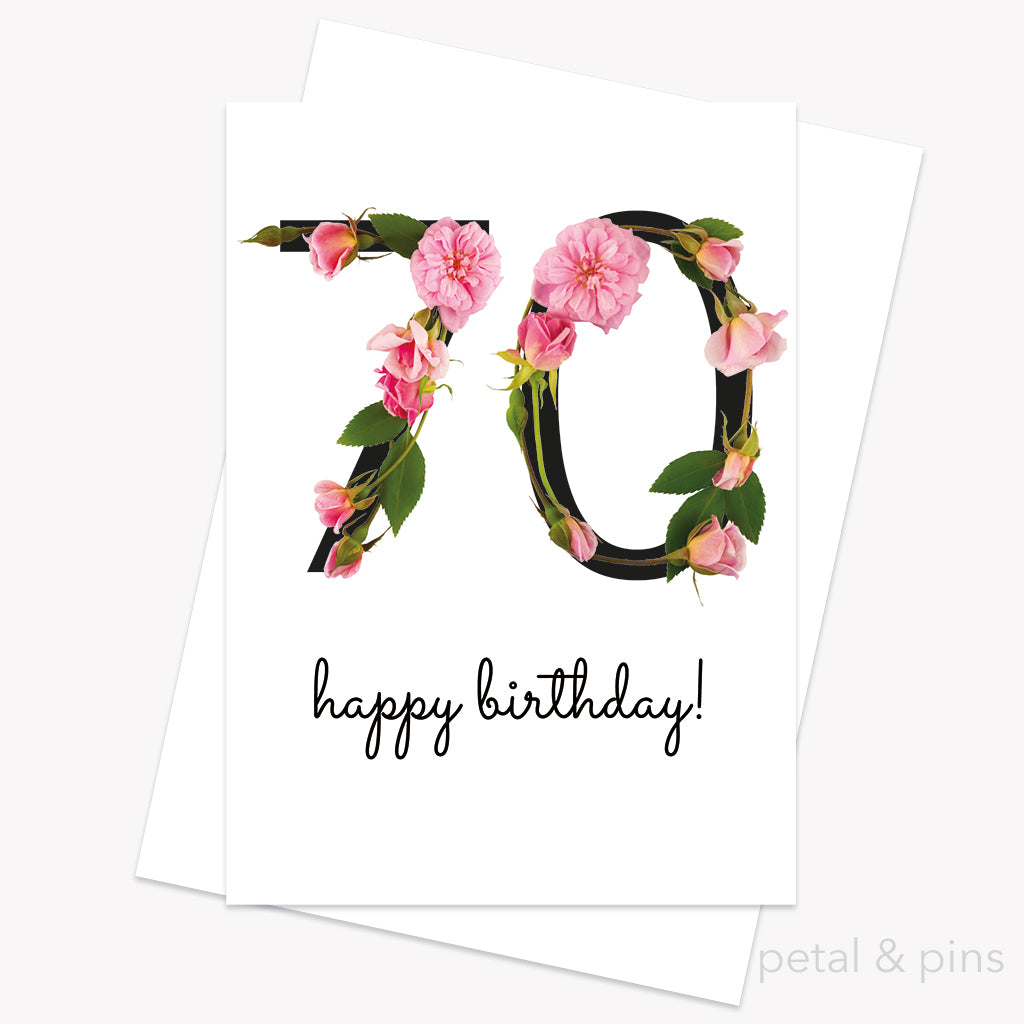 70th birthday celebration roses card by petal & pins