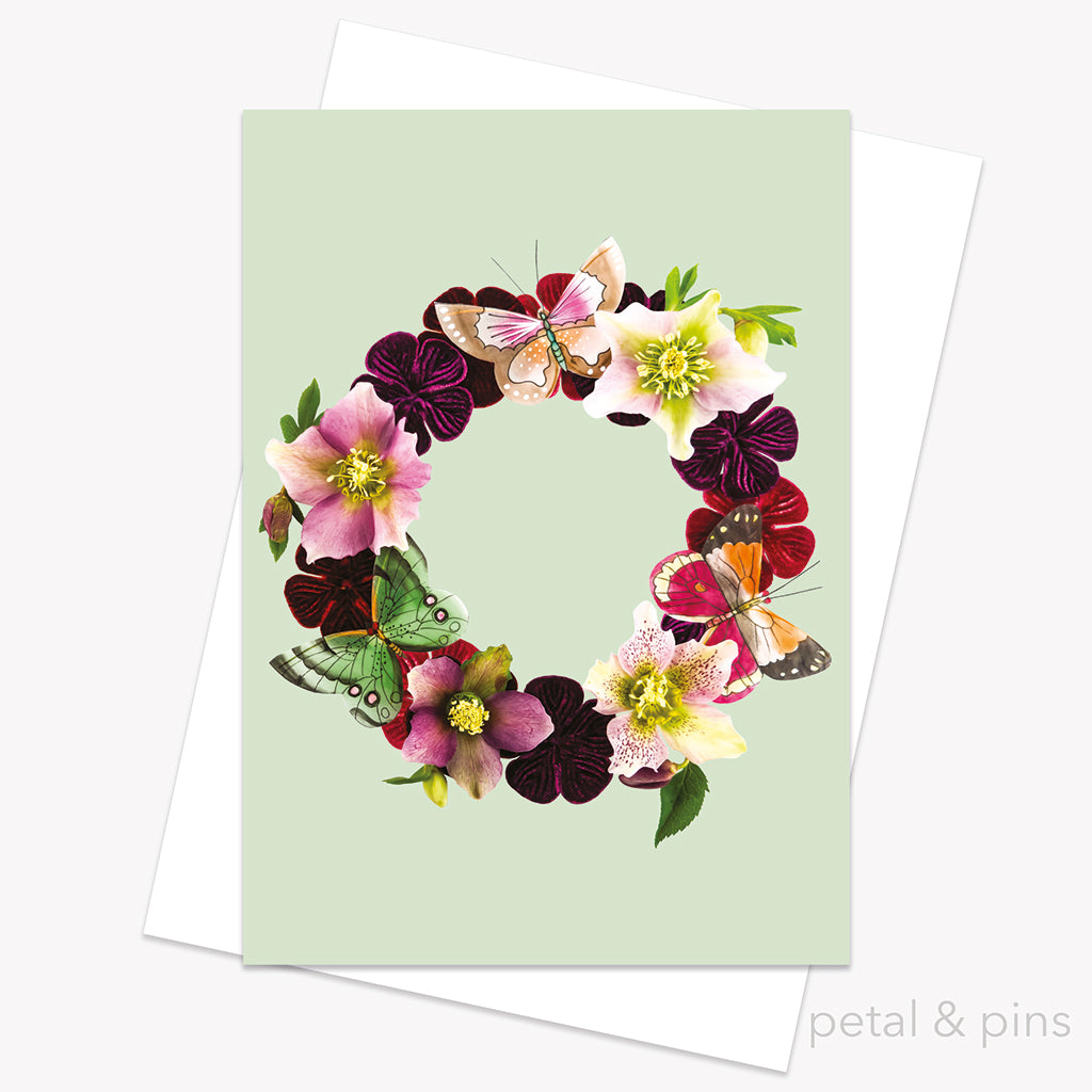 butterfly garland (pistachio) greeting card by petal & pins