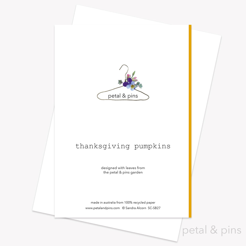 thanksgiving pumpkins greeting card back by petal & pins
