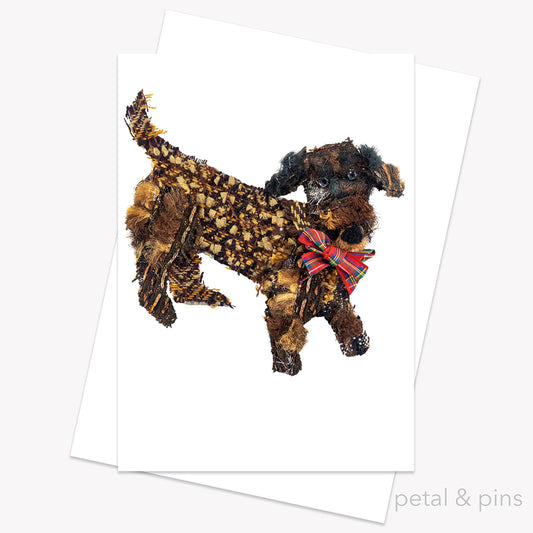 dachshund greeting card from the tweed menagerie collection by petal & pins