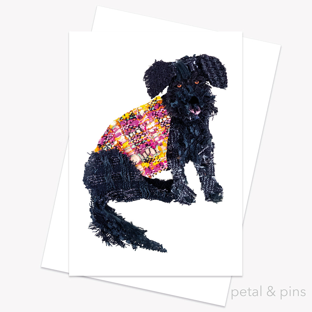 black labradoodle greeting card from the tweed menagerie collection by petal & pins