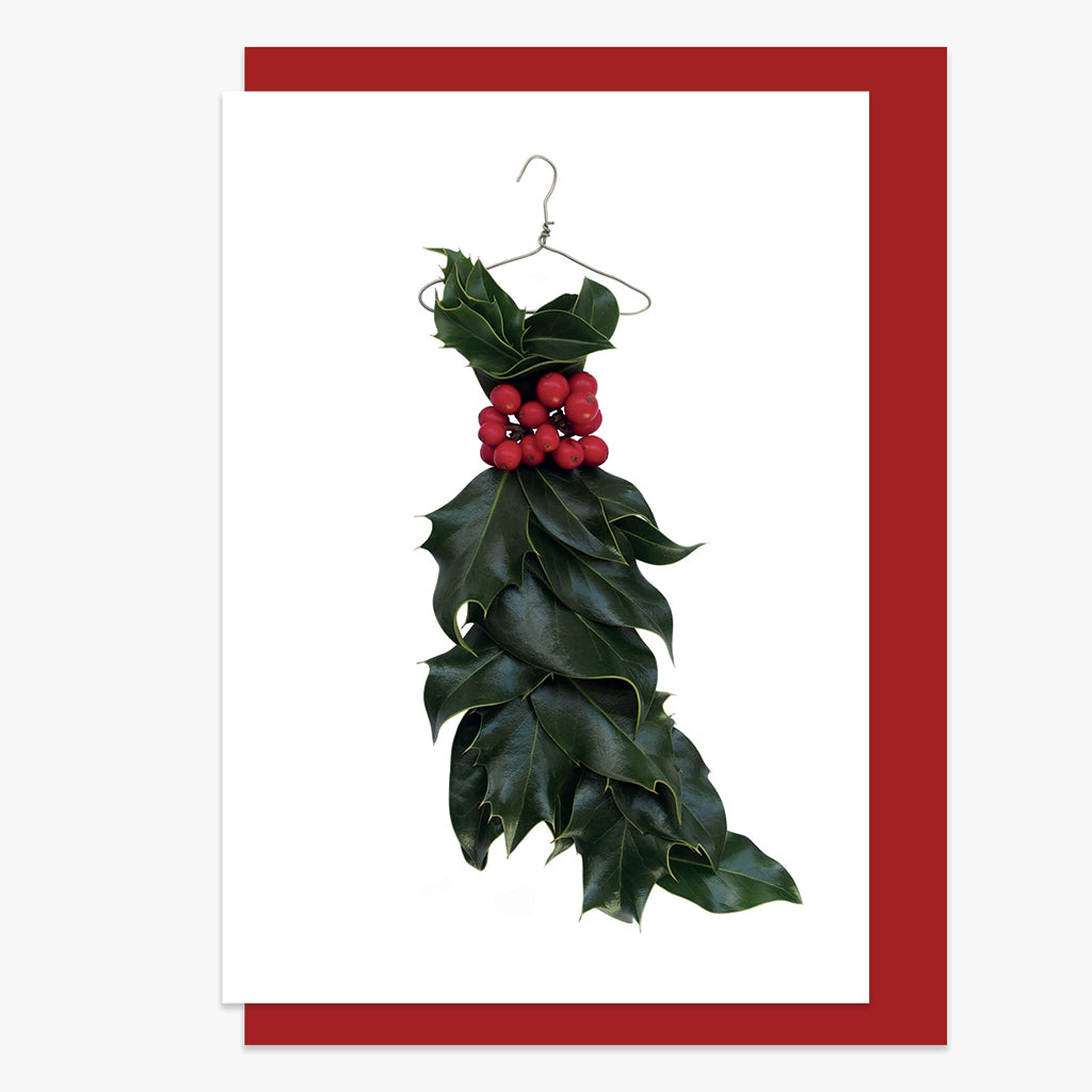 christmas holly dress style 1 card by petal & pins